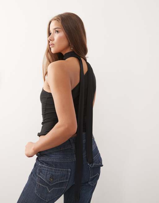 Weekday - Iza - Oneshoulder-top med halterneck i sort, 4 af 4