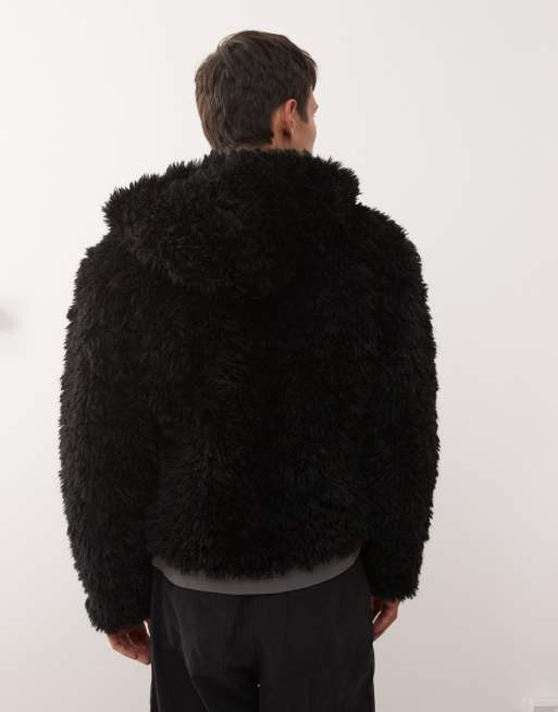 Weekday - Jack van imitatiebont met capuchon in zwart, 3 van 5