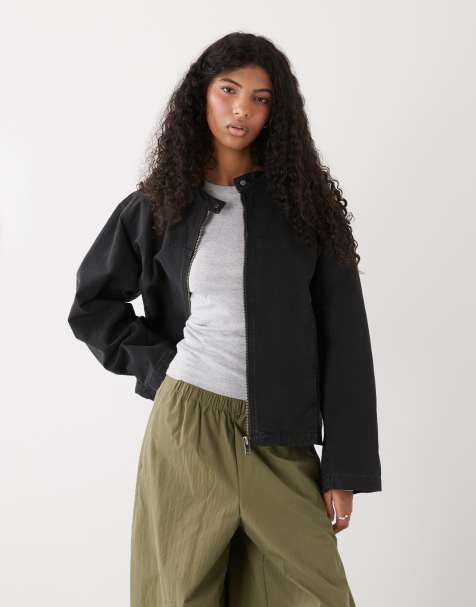 Weekday – Jacke aus Canvas in verwaschenem Schwarz mit durchgehendem Reißverschluss - view 1