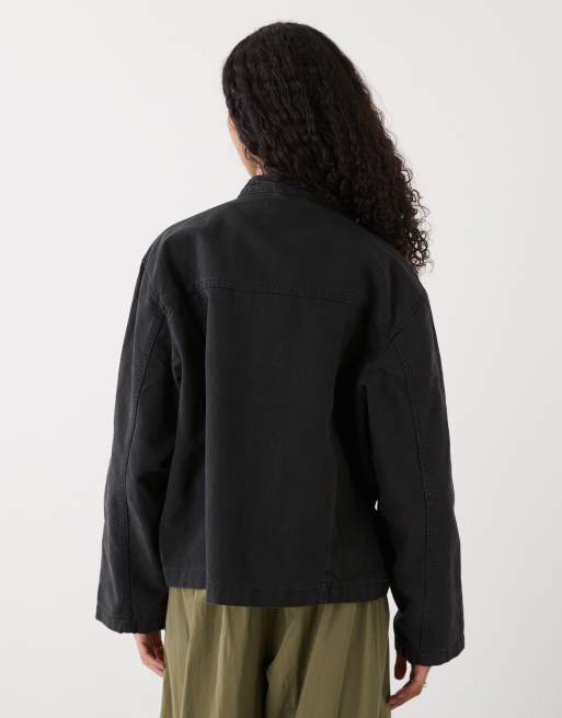 Weekday – Jacke aus Canvas in verwaschenem Schwarz mit durchgehendem Reißverschluss, 2 von 4