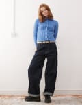 [Weekday] Weekday Jackie chunky rib cardigan with high neck in blue XS Blue