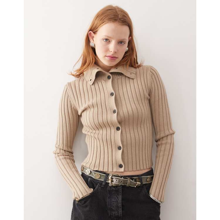 Weekday Jackie chunky rib knit cardigan with high neck in