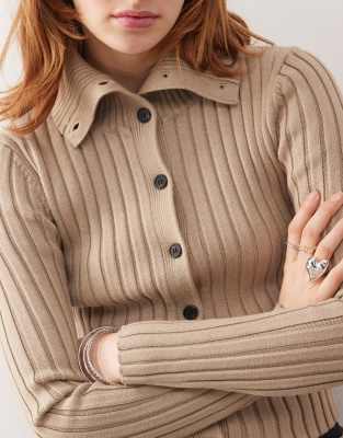 Weekday Slim Knitted Turtleneck Cardigan In Neutral