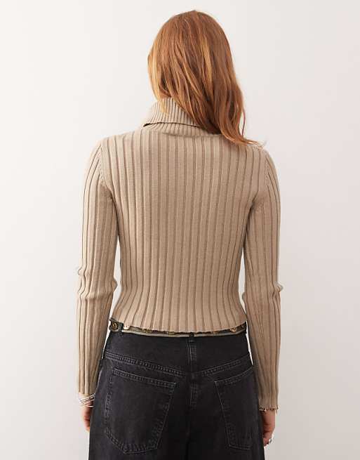 Weekday Jackie chunky rib knit cardigan with high neck in Weekday Jackie chunky rib knit cardigan with high neck in