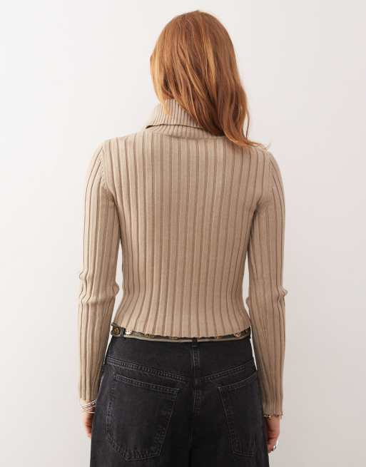 Weekday Jackie chunky rib knit cardigan with high neck in