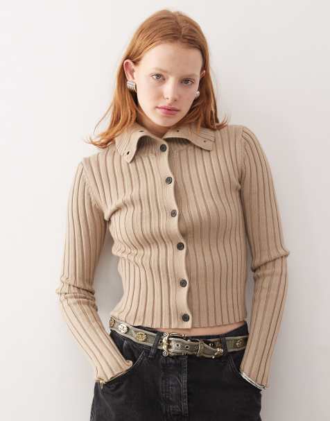 Weekday - Jackie - Gilet à côtes larges et col montant - Beige - view 1
