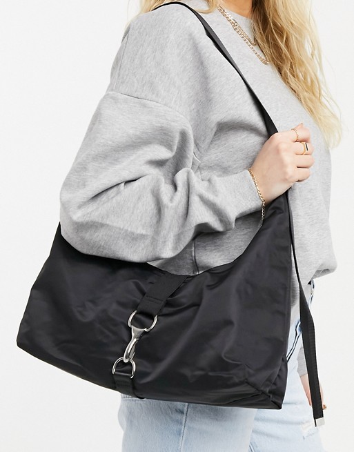 Weekday Jackie recycled polyester shoulder bag with buckle detail in black