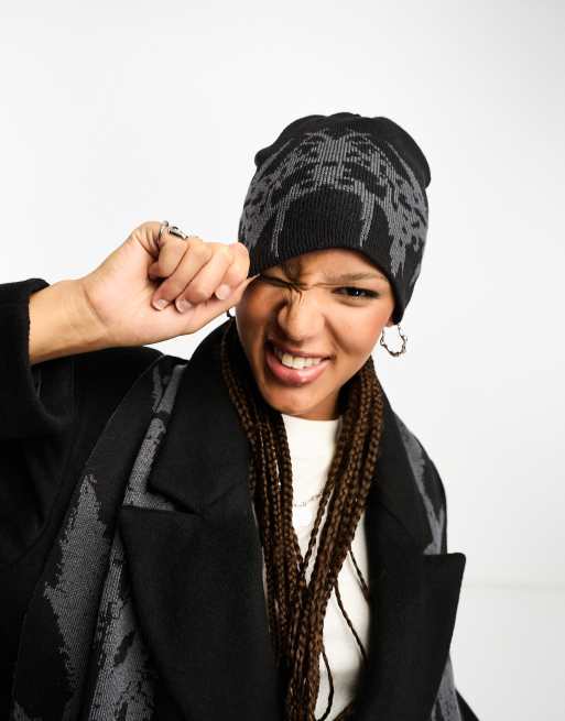 Weekday jacquard design beanie in black