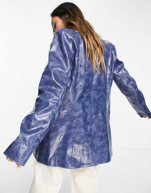 Blue shop leather blazer