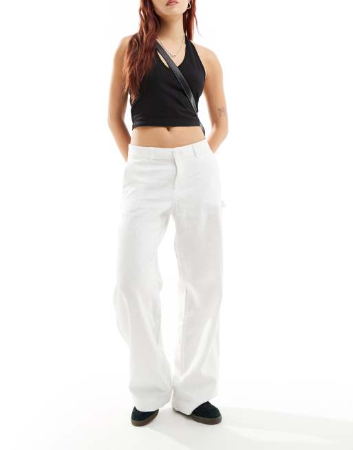 Weekday Jamie linen mix workwear pants in white