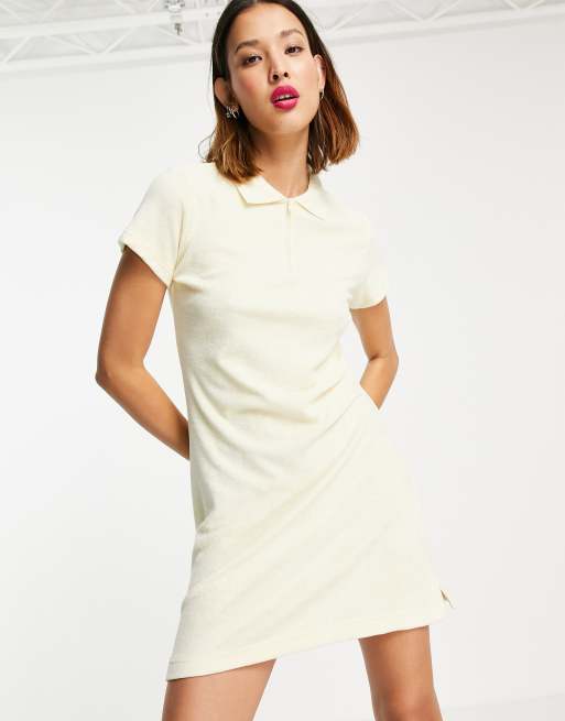 Weekday Jana cotton polo mini dress in pale yellow