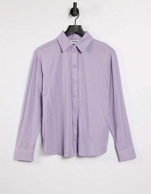 Weekday Jannike organic cotton blend jersey shirt in dusty purple