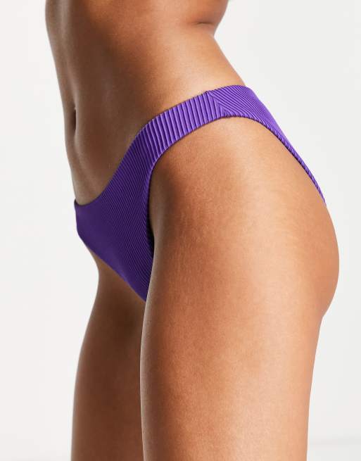 Weekday – Jaskrawofioletowe fakturowane figi od bikini z poliamidu – PURPLE, 3 z 4