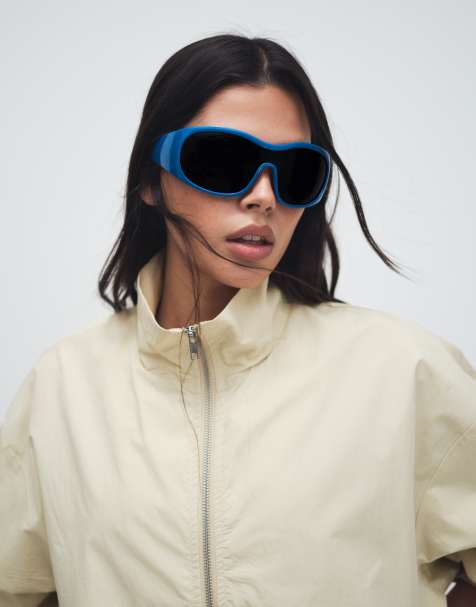 Weekday track jacket with funnel collar in light beige