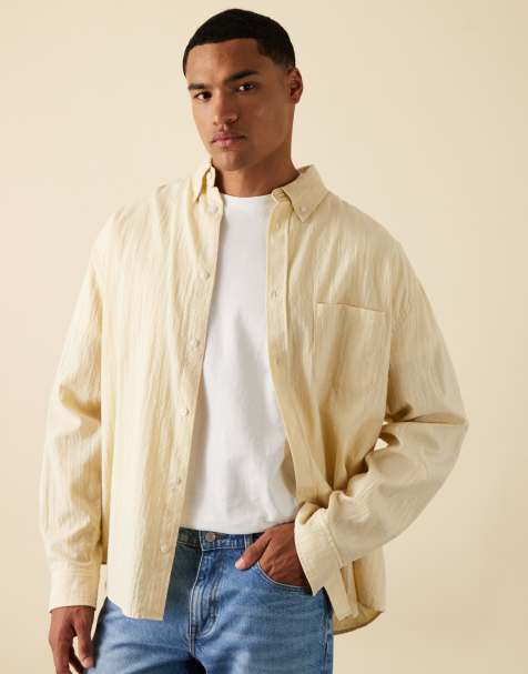 Weekday long sleeve seersucker shirt in light yellow