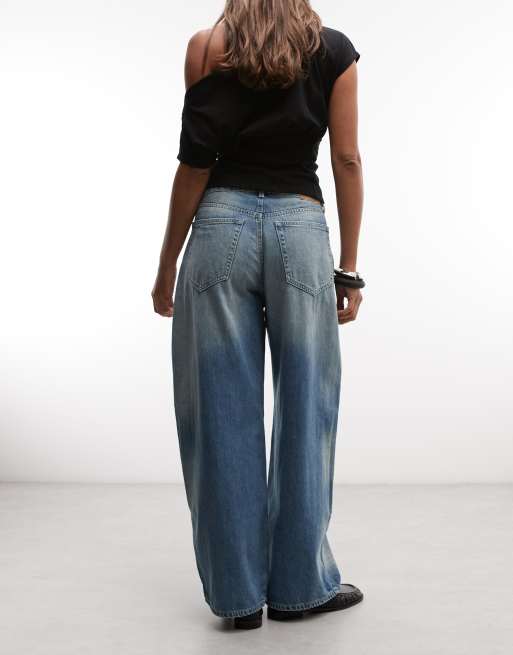 Weekday jean large baggy à taille basse avec détails usés, délavage bleu délavé, 2 de 5