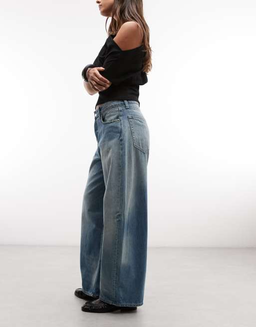Weekday jean large baggy à taille basse avec détails usés, délavage bleu délavé, 3 de 5