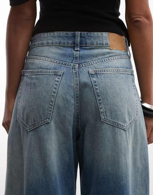 Weekday jean large baggy à taille basse avec détails usés, délavage bleu délavé, 4 de 5