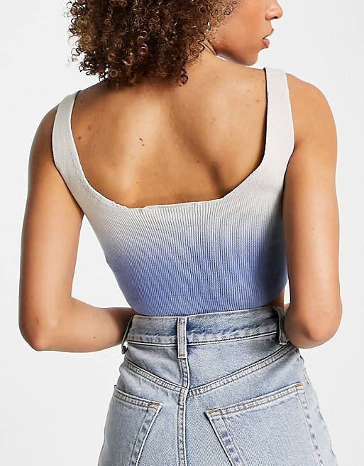 Tops Weekday Jeanette organic cotton ombre knitted crop top in light blue 