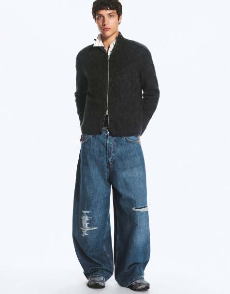 Weekday jeans a gamba larga e baggy con cavallo basso e dettaglio vissuto blu - view 1
