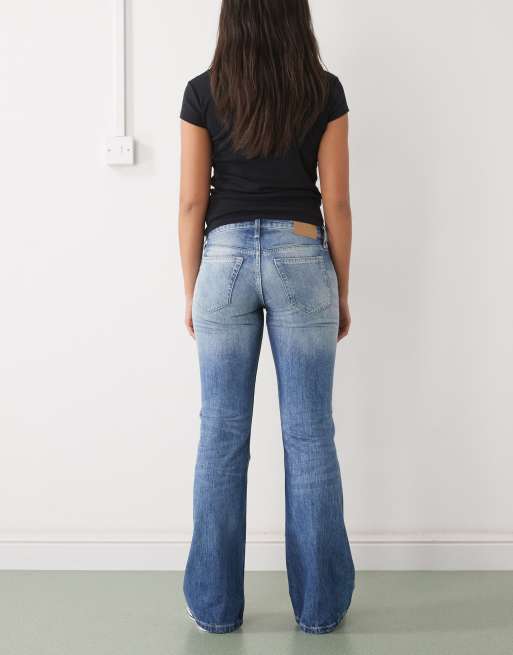 Weekday - Jeans a zampa bootcut slim a vita bassa lavaggio blu scuro, 3 di 5