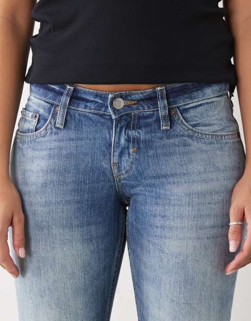 Weekday - Jeans a zampa bootcut slim a vita bassa lavaggio blu scuro, 4 di 5