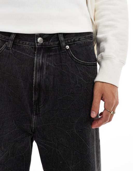 Weekday - Jeans cropped a vita bassa lavaggio acido nero con orlo grezzo, 2 di 5