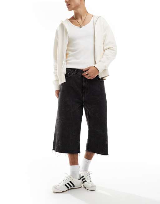 Weekday - Jeans cropped a vita bassa lavaggio acido nero con orlo grezzo, 3 di 5