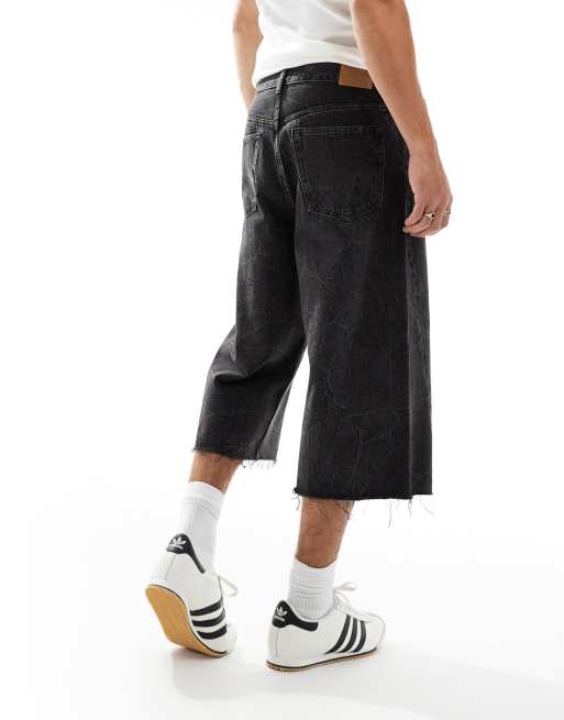 Weekday - Jeans cropped a vita bassa lavaggio acido nero con orlo grezzo, 4 di 5