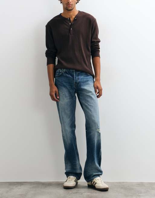 Weekday jeans med låg midja och raka ben i blekt blå tvätt, 3 av 5