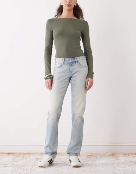 Weekday - Jeans met rechte pijpen en halfhoge taille in lichtblauwe wassing - view 1