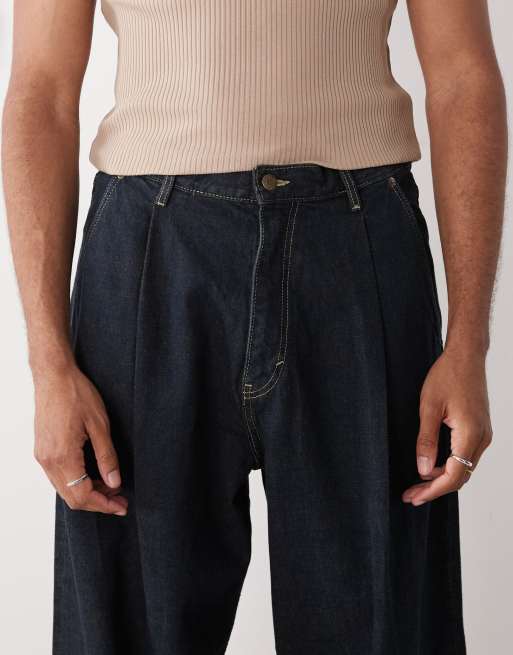 Weekday super baggy fit jeans with front pleats in classic dark blue