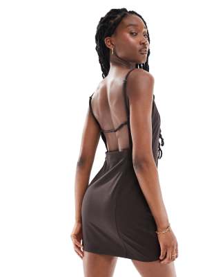 weekday jemma mini dress with open back detail in brown