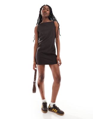 weekday jemma mini dress with open back detail in brown