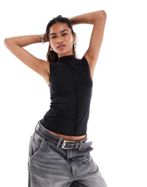 Weekday Jennie semi-sheer tank top with seam detail in black - view 1
