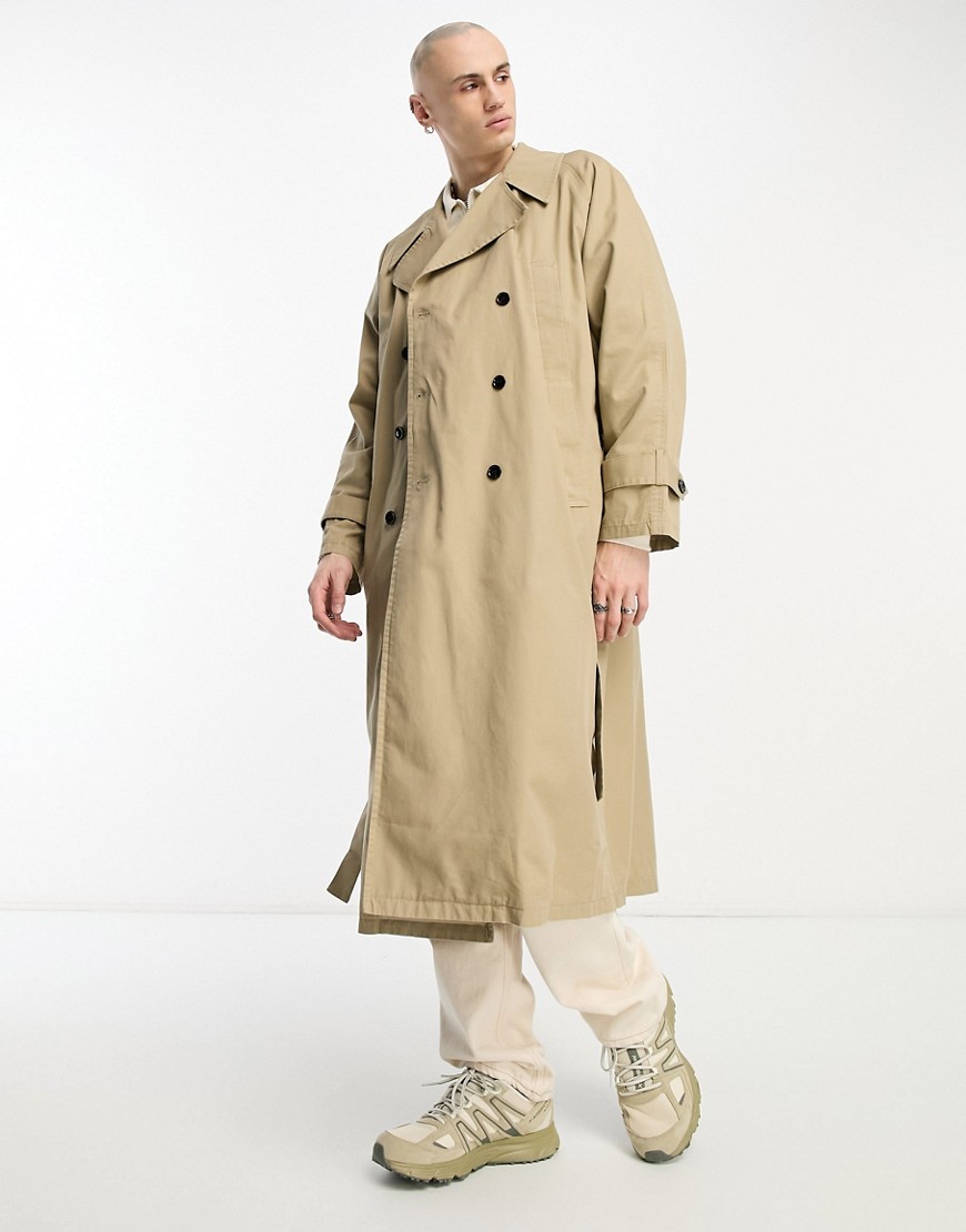 Weekday Jeremy belted trench coat in beige-Neutral