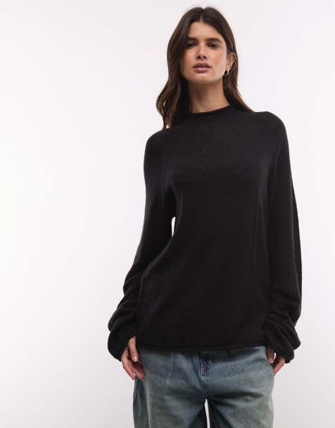 Weekday - Jersey de mezcla de lana con cuello cisne falso en negro, exclusivo en ASOS - view 1