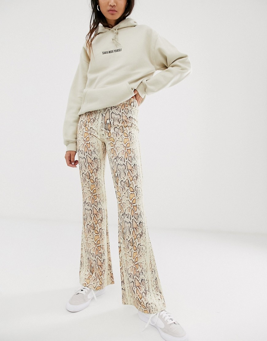 Weekday jersey flared trousers in snake print-Multi