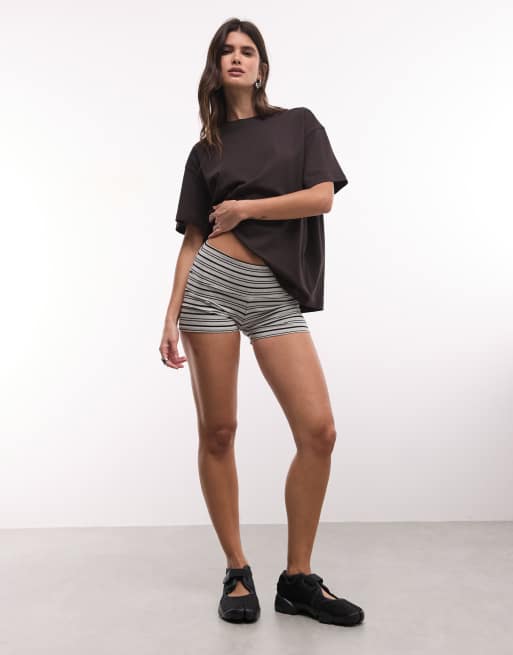 Weekday jersey hotpants in grey and black stripe, 2 of 5