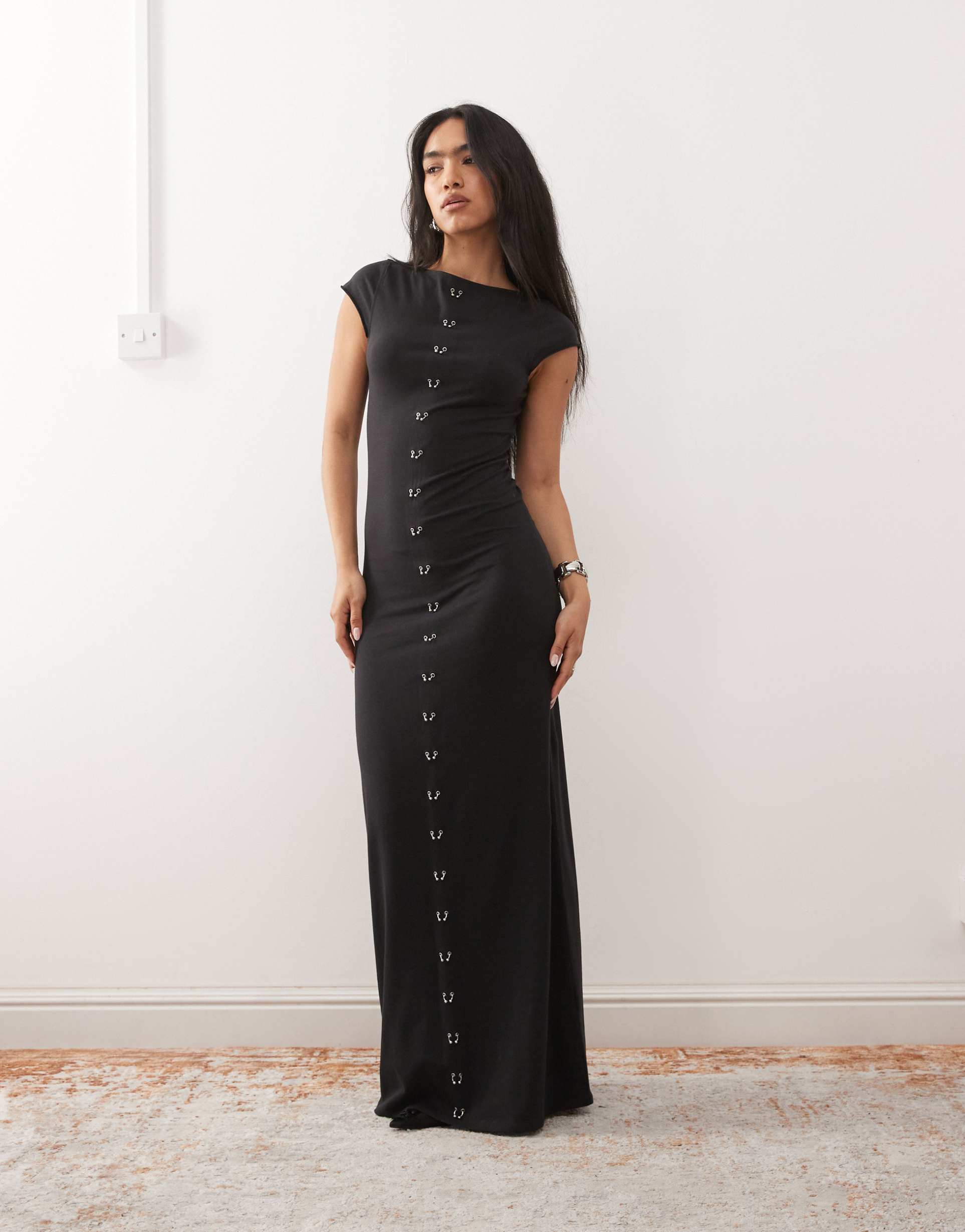 weekday jersey maxi dress with piercing details in black