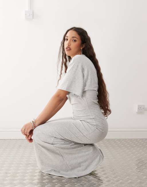 Weekday jersey maxi dress with ruched side detail in grey melange | ASOS