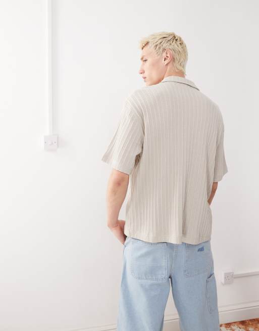 Weekday jersey rib shirt in beige, 3 of 4