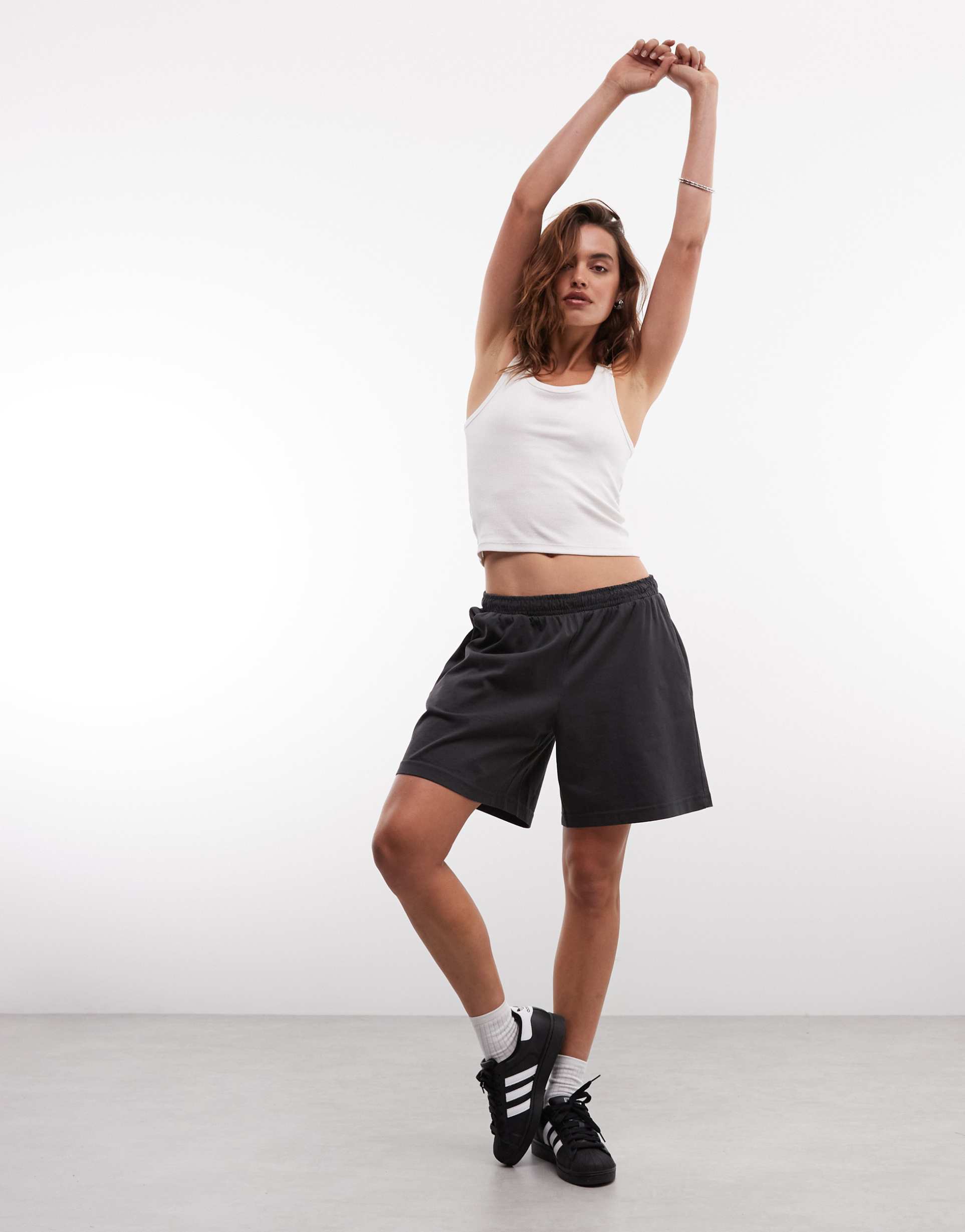 weekday jersey shorts in off-black