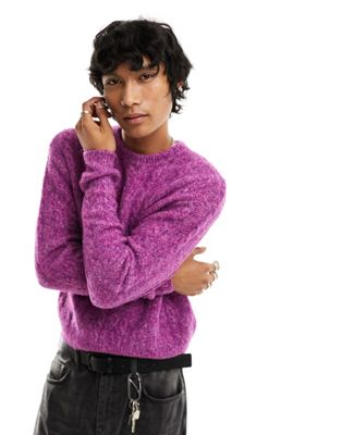Weekday Jesper wool blend cable knit jumper in pink melange - ASOS Price Checker