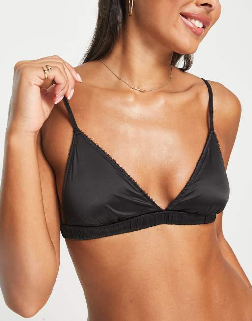 Weekday Jessa satin soft bralette in black - BLACK