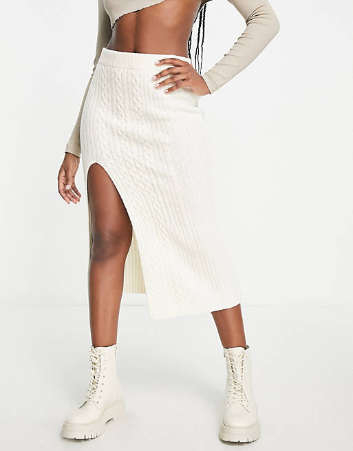 Weekday Jill cable knit midi skirt in white (part of a set)