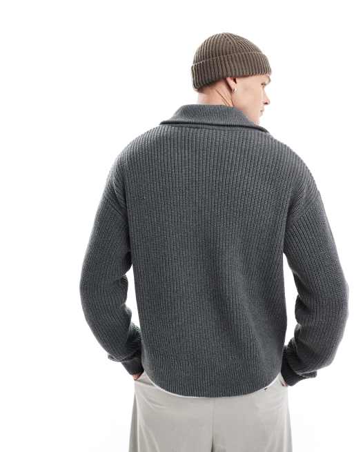 Weekday - Jim - Pull col zippé en laine mélangée - Gris chiné, 4 de 4