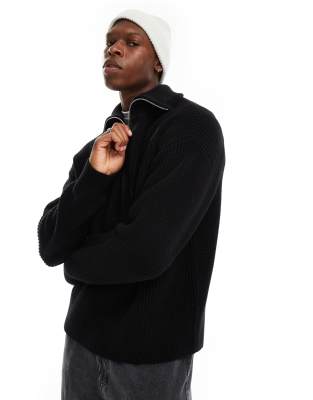 Weekday - Jim - Pull col zippé en laine mélangée - Noir