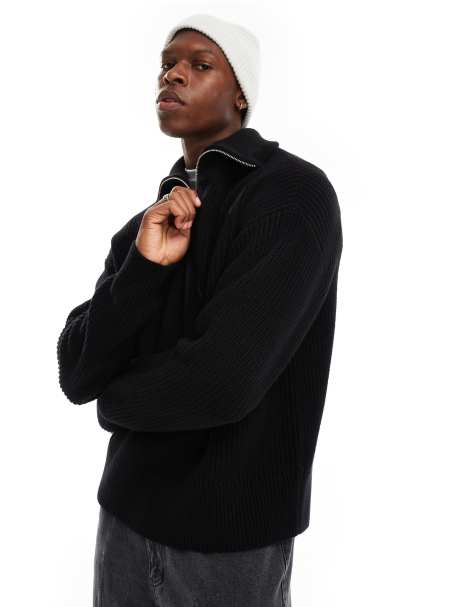 Weekday – Jim – Pullover aus Wollmix in Schwarz mit kurzem Reißverschluss - view 1