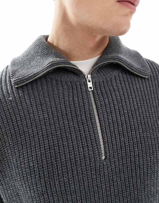 Weekday Jim wool blend half zip jumper in grey melange, 3 of 4